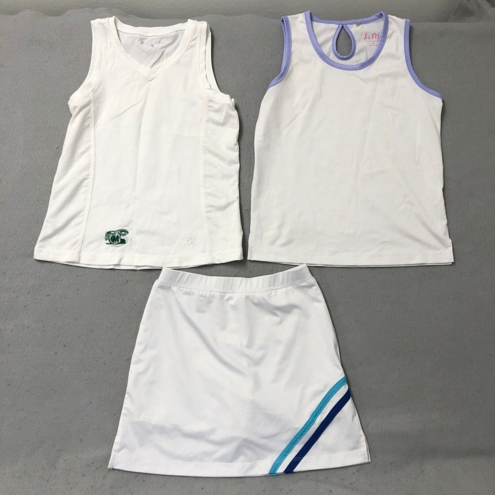 Sofibella Little Miss Tennis Lot Girls Medium White Athletic Tank Skort Set‎ 3pc